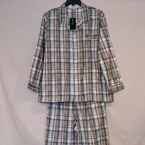 Alexander del Rosso Plaid Button Down Shirt and Drawstring Pants Pajama Set L